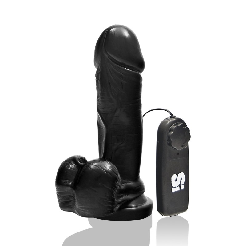 SI IGNITE Vibrating Thick Cock with Balls and Suction, 18 cm (7 in), Black - TOYS